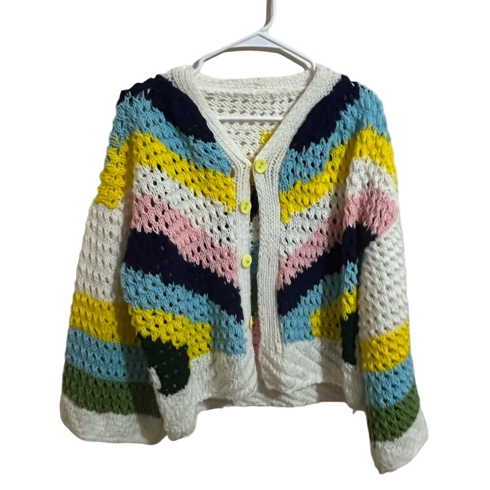 Handmade Chunky Knit Colorful Striped Sweater Size: L-XL